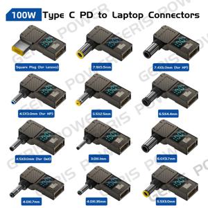 ​ LED 디스플레이 PD 100W 노트북 전원 공급 장치 어댑터 충전기 커넥터 Lenovo Hp Dell 용 USB 유형 C PD-DC 잭 플러그 변환기