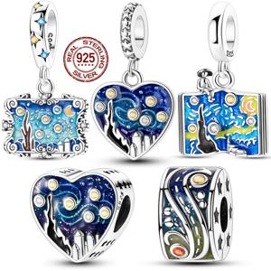핫세일 신상 925 스털링 실버 반 고흐 별이 빛나는 밤 시리즈 펜던트 참 장신구 오리지널 925 팔찌 여성용 DIY 선물