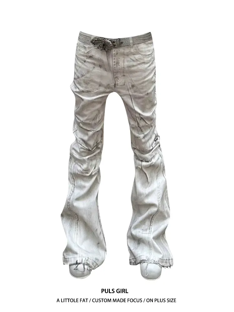 워싱 디스트레스드 아메리칸 스트릿 스타일 플러스 사이즈 여성용 청바지 하이웨이스트 슬리밍 트라우저 캐주얼 하이웨이스트 청바지