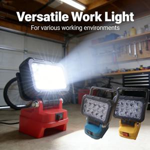 USB 충전식 스포트라이트 조정 가능한 LED 작업 조명 Makita Dewalt Milwaukee 18-20V 배터리 휴대용 3 4 5 8in 캠핑 램프