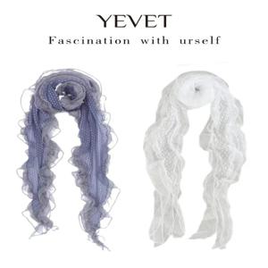 여름 신상품 페어리 바인 트리 레이스 트림 스카프 여성용 한국 스타일 분위기 실크 스카프 장식용 롱 직사각형 폴리에스터 섬유