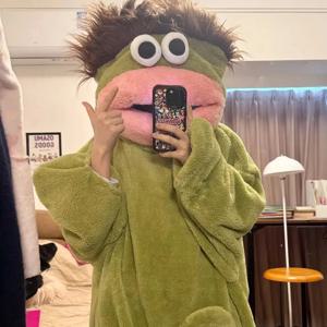 2026 새로운 긴 머리 슬픈 개구리 점프 슈트 잠옷 남성 여성 귀여운 만화 추상 라운지웨어 홈웨어 잠옷 선물