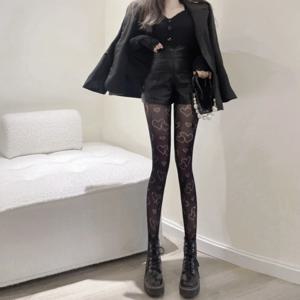 더블 러브 블랙 스타킹 피부 침투형 초박형 블랙 미디엄 그리드 여성용 얇은 팬티스타킹 작은 망사 양말 섹시