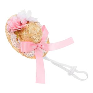 작은 직조 모자, 여름 의상 액세서리, 꽃무늬 디테일, 라탄 천 소재, 내경 4cm, 사진 촬영 소품