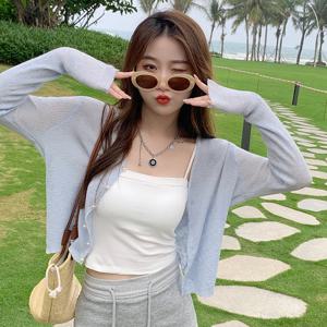 여성용 얇은 니트 가디건, 에어컨 셔츠, 아이스 실크 재킷, 서스펜더 스커트용 아우터, 자외선 차단 커버업