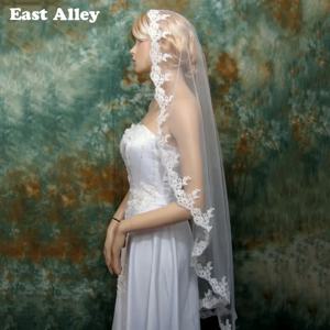 빈티지 아이보리 화이트 한 레이어 신부 베일, 빗 포함, 우아한 신부용 클래식 웨딩 벨로 드 노비아