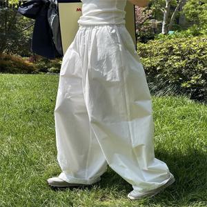 한오렌지 2025 여름 패션 심플 하이웨이스트 와이드 레그 팬츠 여성 루즈 얇은 캐주얼 실루엣 바지 여성 빈티지