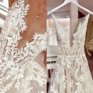 오간자 자수 구슬 장식 우아한 웨딩 원피스, 바닥 길이 볼 가운, O-넥 민소매, 맞춤형 베스티도 드 노비아