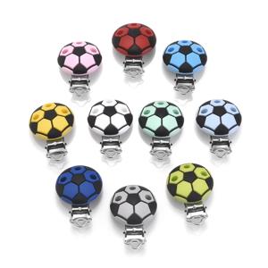 3Pcs 실리콘 젖꼭지 클립 라운드 축구 모양 아기 Teether 젖니가 남 클립 DIY 목걸이 구슬 도구 간호사 선물 액세서리 BPA 무료