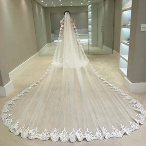 화이트 아이보리 대성당 신부 레이스 베일 결혼식 및 중요한 행사 금속 빗 웨딩 액세서리 Voile Mariage