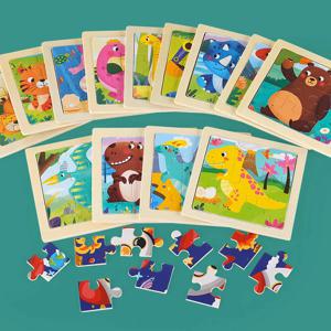 9 조각 나무 퍼즐 만화 공룡 교통 수단 몬테소리 3d 퍼즐 게임 어린이를위한 조기 학습 교육 장난감