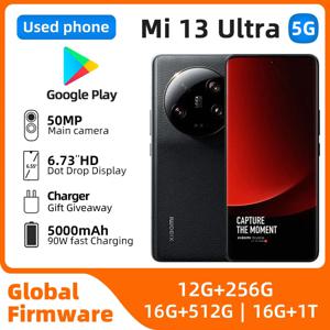 샤오미 13 울트라 5G 스마트폰 5000mAh 2K 6.73인치 화면 90W IP68 방수 50MP 쿼드 카메라 NFC 중고폰