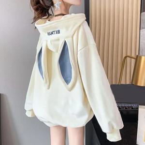 토끼 귀가있는 여성 후드 가을 겨울 양털 두꺼운 따뜻한 숙녀 하라주쿠 스웨터 여성 후드 풀오버 캐주얼상의