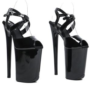 Leecabe 하이힐 샌들 폴 댄스화, 반짝이는 특허 PU 상단 패션 트렌드, 이국적인 플랫폼, 23cm, 9 인치