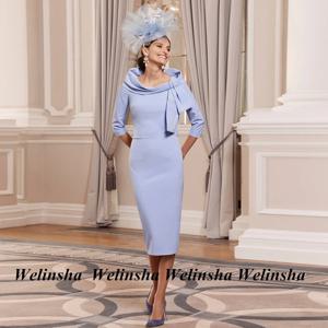 연청 신부의 어머니 원피스 재킷, 모던한 민소매 플리츠 티 길이 파티 드레스, 저지 웨딩 하객 가운