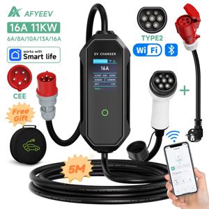AFYEEV Type2 휴대용 EV 충전기 11KW 16A 3P GBT 차량용 충전기 Wi-Fi APP 제어 EVSE 충전 박스 전기 자동차 용 CEE 플러그