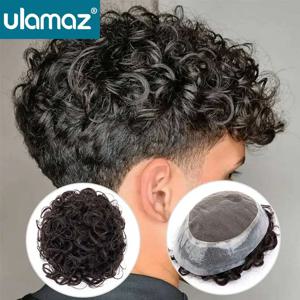 레이스 푸 부분 가발 남성 곱슬머리 가발 인모 남성용 레이스 호주 남성 헤어 프로테시스 자연스러운 남성 가발 헤어 시스템 남성용 가발