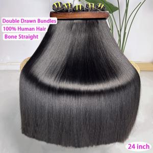 슈퍼 더블 드로운 번들 본 스트레이트 생인모 더블 웨프트 미가공 버진 헤어 붙임머리 # 1B 내추럴 컬러