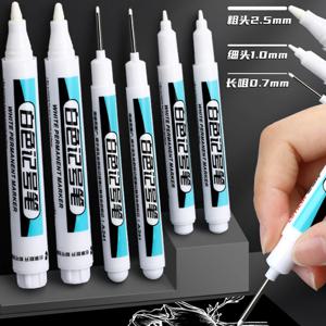 6 개 흰색 마커 오일 기반 미세 팁 방수 변색되지 않는 광고 인사말 카드 타이어 유리 형광펜 지울 수 없는