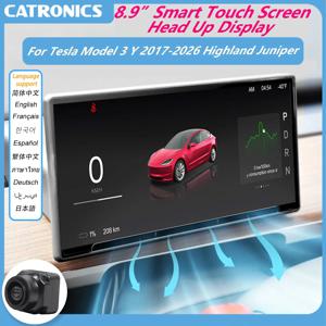 카트로닉스 8.9인치 헤드업 디스플레이 테슬라 모델 3 Y 2017-2026 하이랜드 주니퍼 안드로이드 오토 카플레이 HUD OTA 업데이트 에어벤트 장착