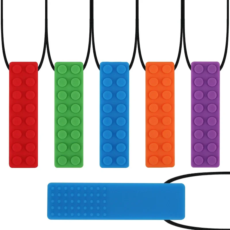 5PCS 벽돌 실리콘 Teether 아기 젖니가 남 장난감 감각 씹을 수있는 목걸이 BPA 무료 실리콘 식품 학년 Teether 구강 모터 도구