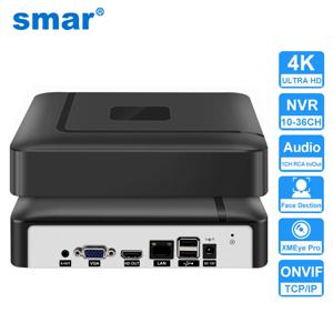 Smar H.265 CCTV NVR 얼굴 감지 10CH 16CH 32CH 36CH 최대 4K 출력 보안 비디오 레코더 모션 감지 P2P Onvif XMEye APP