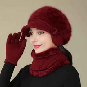 여성용 따뜻한 모자, 모피 안감 모자 및 스카프 세트, 따뜻한 모자 추가, 캐주얼 겨울 니트 모자