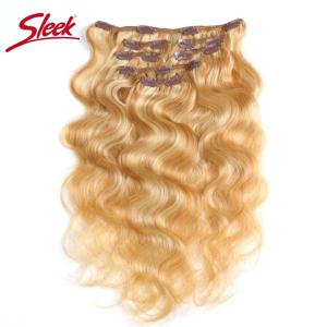 매끈한 인모 연장 클립, 자연스러운 브라질 바디 웨이브 본드, 풀 헤드 세트, 레미 헤어, P6, 613, P27, 613 컬러, 7 개