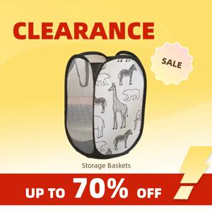 Clearance_더러운 옷 부스러기를위한 검정색 보관 바구니 홈 세탁 바구니 기린 인쇄 폴리 에스터 메쉬 패브릭 주최자 19x