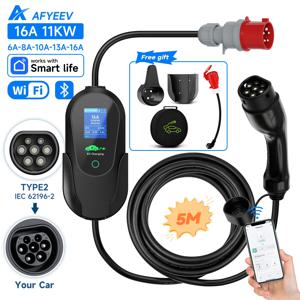 AFYEEV 타입 2 휴대용 EV 충전기, 와이파이 앱, 블루투스 버전, 리모컨 CEE 플러그, 11KW 16A, 3 상 GBT 전기차 충전기