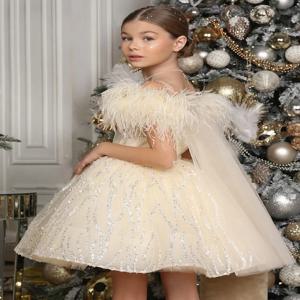 깃털 장식 고급스러운 소녀 파티 드레스 우아하고 풍성한 공주 드레스 어린이 생일 웨딩 이브닝 드레스 1세~14세 맞춤 제작
