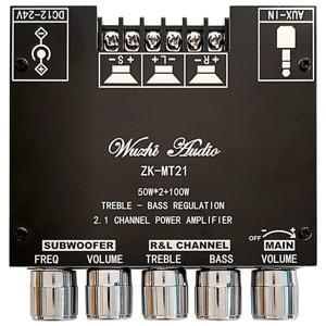 MT21 채널 Bluetooth 5.0 CS8673E 2.1 서브우퍼 증폭기 보드 50W X 2+100W 전력 오디오 스테레오 증폭기 보드 베이스 앰프 AUX