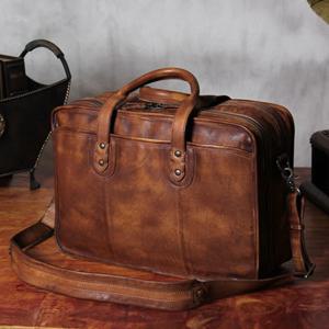 럭셔리 빈티지 정품 가죽 남성 서류 가방 대형 가죽 비즈니스 서류 가방 15.6 