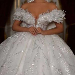 눈부신 V 넥 세련된 웨딩 드레스 코르셋 여성 고품질 볼 가운 맞춤형 로맨틱 오프 어깨 긴 신부 착용