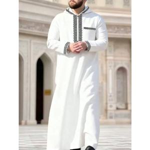 롱 로브 남성 주바 토브 가운 자수 풀오버 긴팔 아바야 후드 무슬림 모로코 두바이 스플라이스 스프링 전통 의상