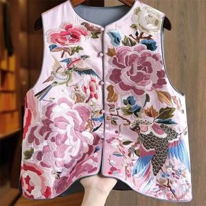 여성 조끼 여성 자켓 새로운 수 놓은 중국 조끼 여성 독특하고 독특한 슈퍼 아름다운 라이트 스타일 쌓인 탑 코트