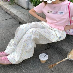 한국어 빈티지 별 인쇄 편지 카고 바지 여성 패션 높은 허리 넓은 다리 바지 캐주얼 느슨한 프레피 스타일 여성 바지