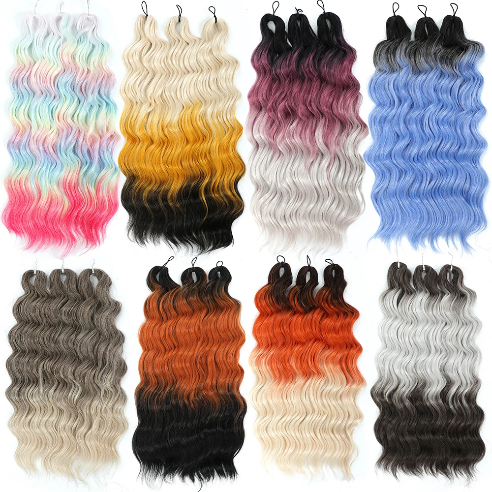 24인치 안나 헤어 합성 루즈 딥 웨이브 브레이딩 헤어 익스텐션 레인보우 컬러 옴브레 블론드 컬 트위스트 크로셰 헤어 300G