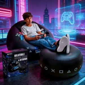 창의적인 e스포츠 게임용 풍선형 원형 소파 의자 (컵홀더 및 사이드 포켓 포함) 음악 노래방 블랙 빈백 소파