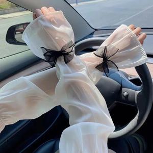 자외선 차단제 나비 넥타이 쉬어 팔 슬리브 여성 얼음 실크 팔 보호 UV 보호 장갑 팔 슬리브 로리타 핑거리스 장갑