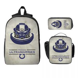 워해머40ks 프린트 스쿨백 3종 세트 (남아/여아용) + 펜 케이스 + 도시락 가방 포함 학생용 책가방 세트