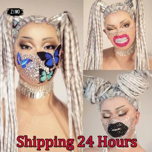 반짝이는 패션 마스크 여성 남성 레이브 라인스톤 크리스탈 디자이너 클럽 파티 재미있는 소품 크리스마스 댄서 무대 액세서리 마스크