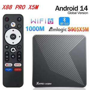 TV BOX X88 PRO X5M 안드로이드 14 암로직 S905A 쿼드 코어 4K LAN 1000M 듀얼 와이파이6 BT 5.0 음성 리모컨 미디어 플레이어 셋톱 박스