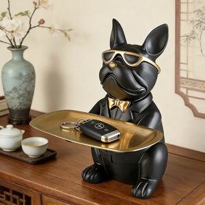 다기능 불독 트레이 동물 조각상 창의적인 장식품 거실 침실 잡화 수납 홈 데코레이션 선물
