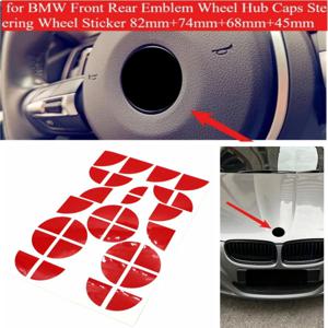 7pcs 새로운 블랙 BMW 프론트 리어 엠블럼 휠 허브 캡 스티어링 휠 스티커 82mm+74mm+68mm+45mm 도구 자동차 액세서리