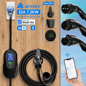 AFYEEV 7.2KW 32A 휴대용 Type2 IEC62196-2 EV 충전기 Type1 SAE J1772 전기 자동차 충전기 GBT EVSE 충전 케이블 WiFi APP