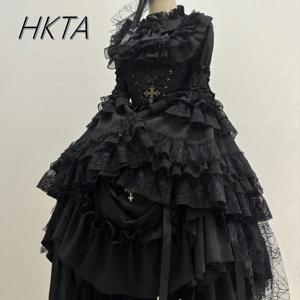 화려한 고딕 스타일 소매 하이웨이스트 셔츠 슬림핏 플리츠 화이트 롱 스커트 여성 레이스 보우 로리타 Y2k 스커트 3종 세트