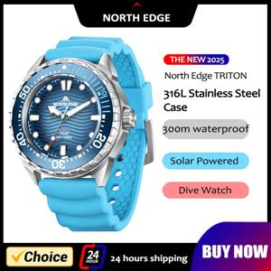 NORTH EDGE 2026 뉴 트리톤 태양광 다이빙 시계 남성용 명품 쿼츠 시계 316L 스테인리스 스틸 케이스 방수 300M
