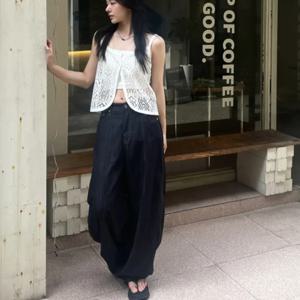 여성용 하이웨이스트 스트레이트 레그 진 자수 루즈핏 레이지 스타일 봄 여름 신상 브라운 와이드 레그 롱 팬츠