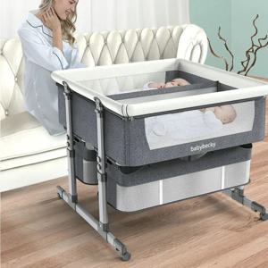 탈부착 가능한 중앙 칸막이와 통기성 메쉬가 있는 쌍둥이 아기 침대